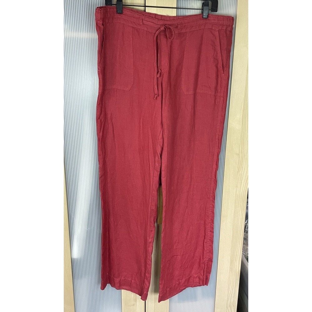 Allen Allen Women's Mid-Rise Linen Drawstring Pants Red Sz M Resort Boho Casual